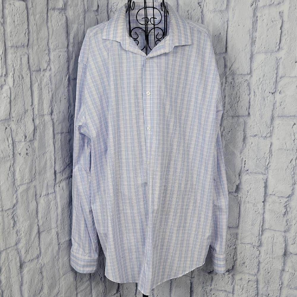 Calvin‎ Klein Men's Blue/White Plaid Check Button Down Shirt 18 34/35